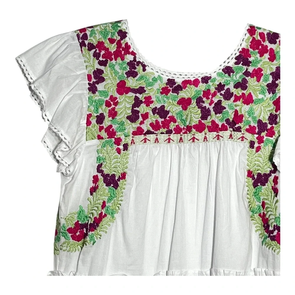 J. Marie White Embroidered Tiered Mini Dress XS‎ Womens Floral Casual
